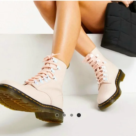 Dr. Martens Pink Combat Boots with Iridescent Hardware - Picture 2 of 8